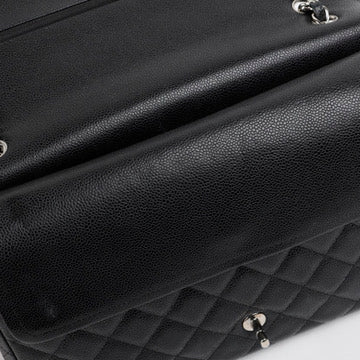 Maxi Double Flap, Black Caviar Silver Hardware