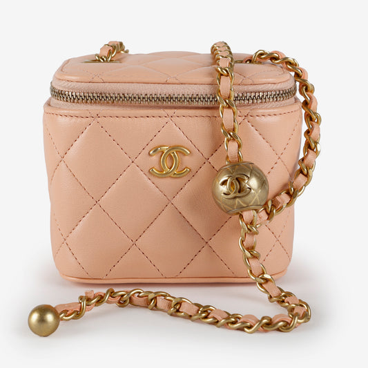 Mini Pearl Crush Vanity Case, Peachy Pink Lambskin