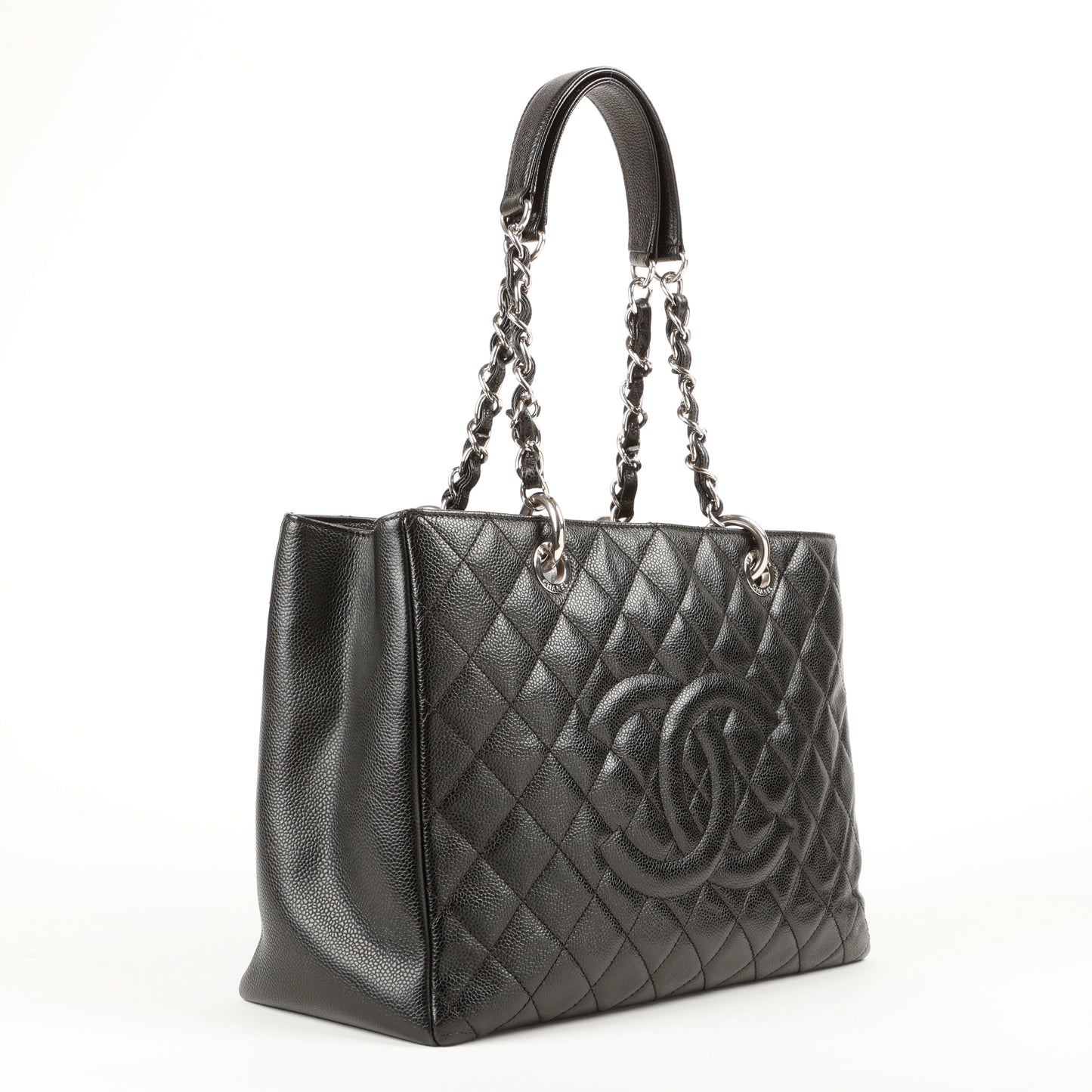 Grand Shopping Tote, Black Caviar Silver Hardware