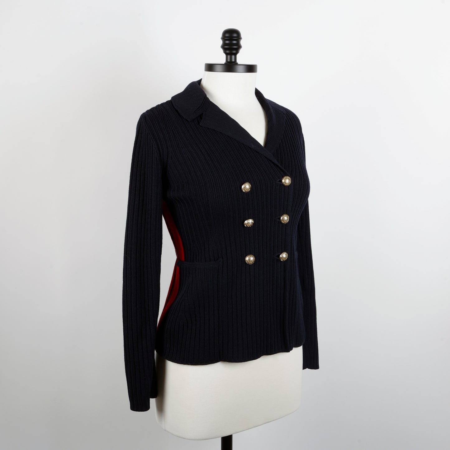 Navy Blue Red Wool Double Breasted Jacket