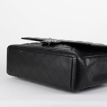 Maxi Double Flap, Black Caviar Silver Hardware