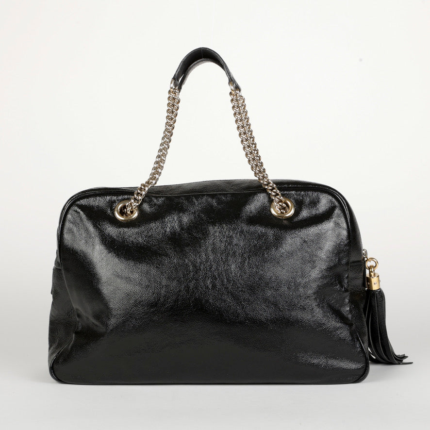 Soho Chain Zip Shoulder Bag, Black Patent Leather 10494
