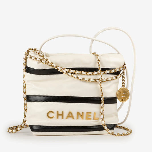Mini 22 Striped Calfskin Black White 10537