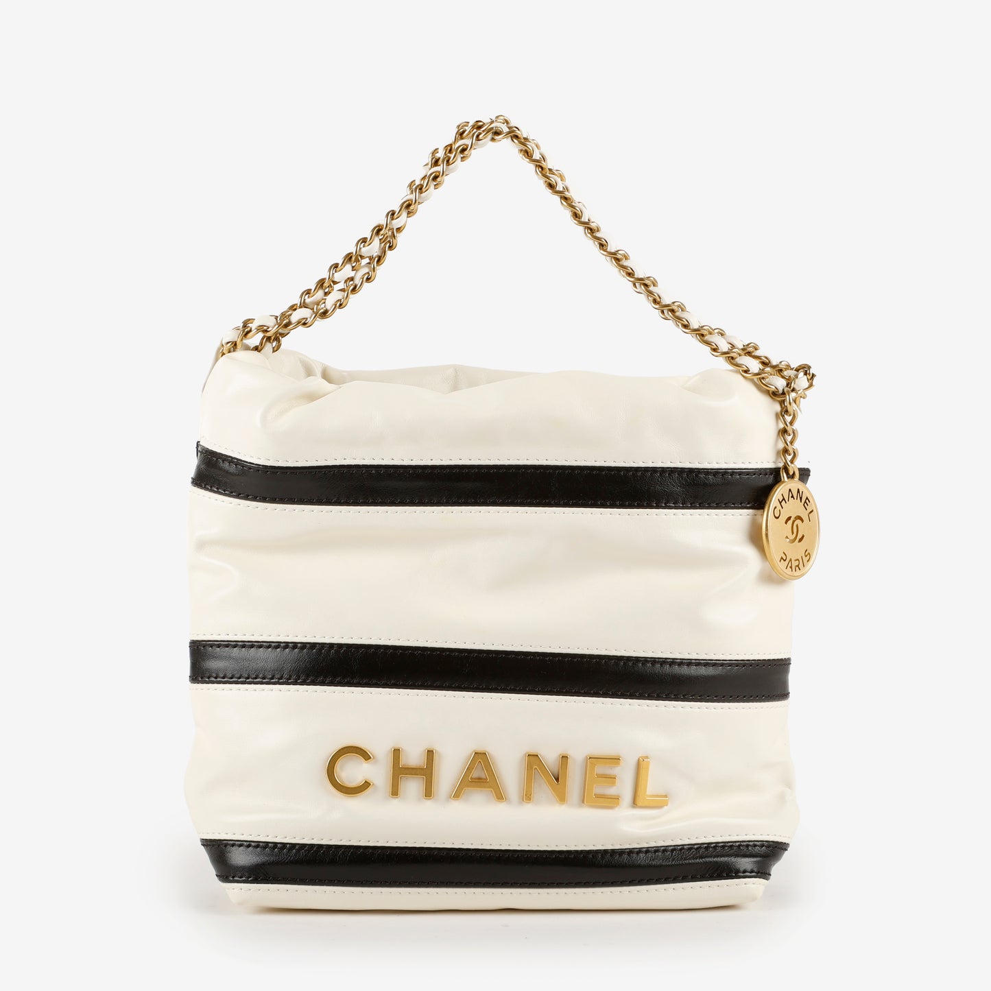 Mini 22 Striped Calfskin Black White 10537