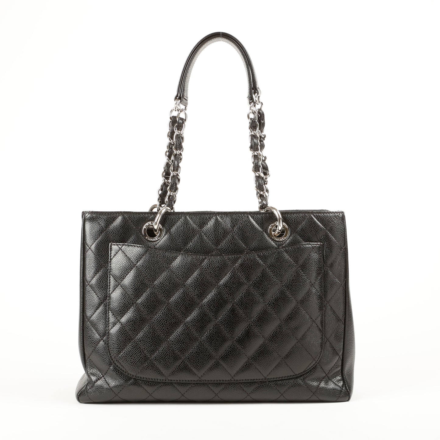 Grand Shopping Tote, Black Caviar Silver Hardware