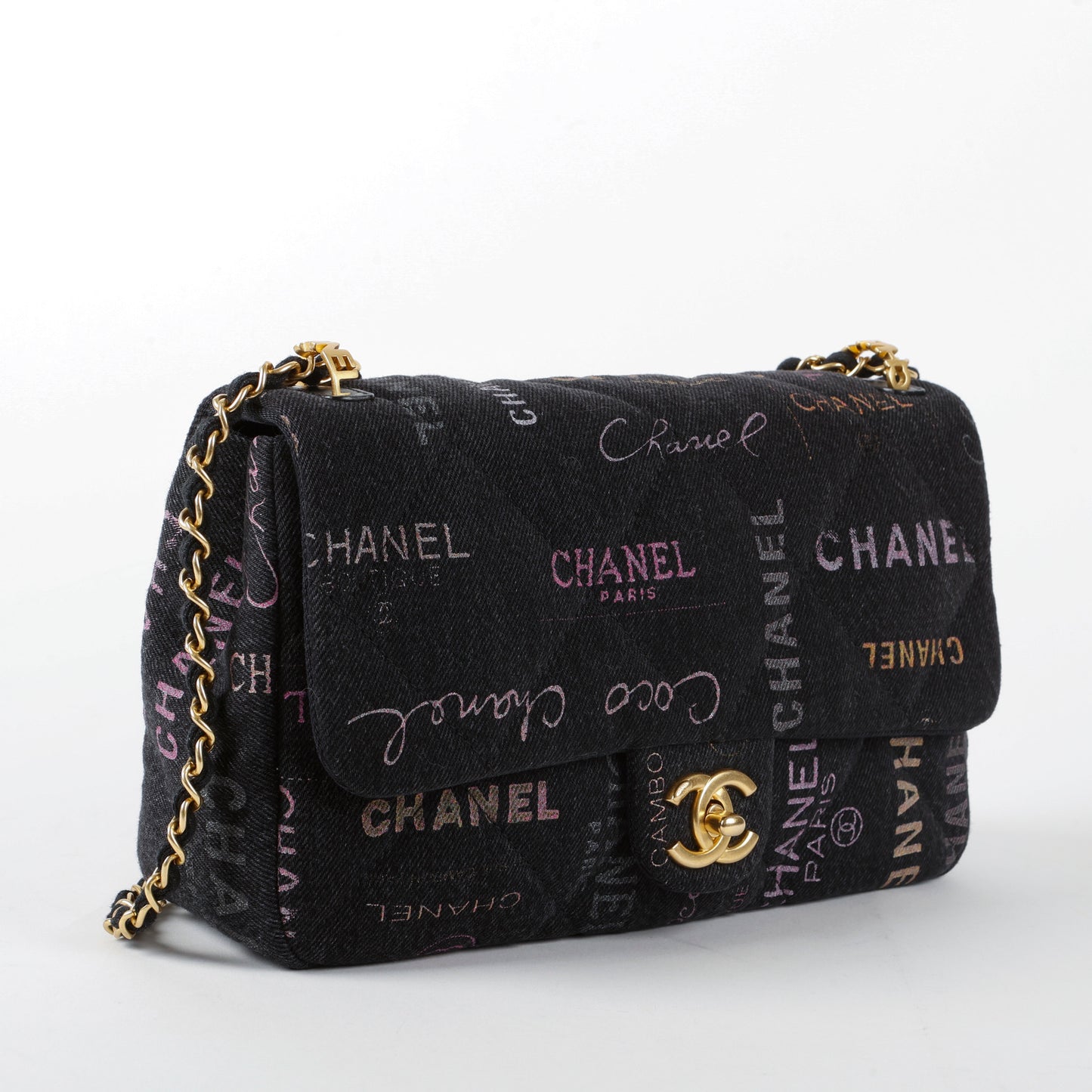 Medium Quilted Dream Flap, Black Denim Multicolor 11403