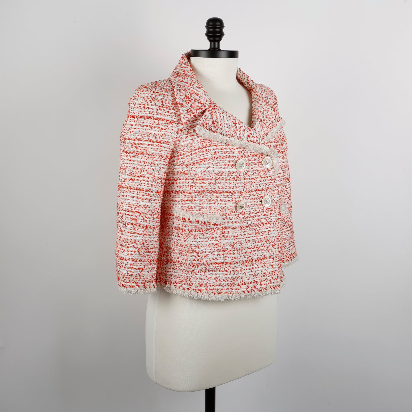 Coral Red White Cropped Tweed Jacket