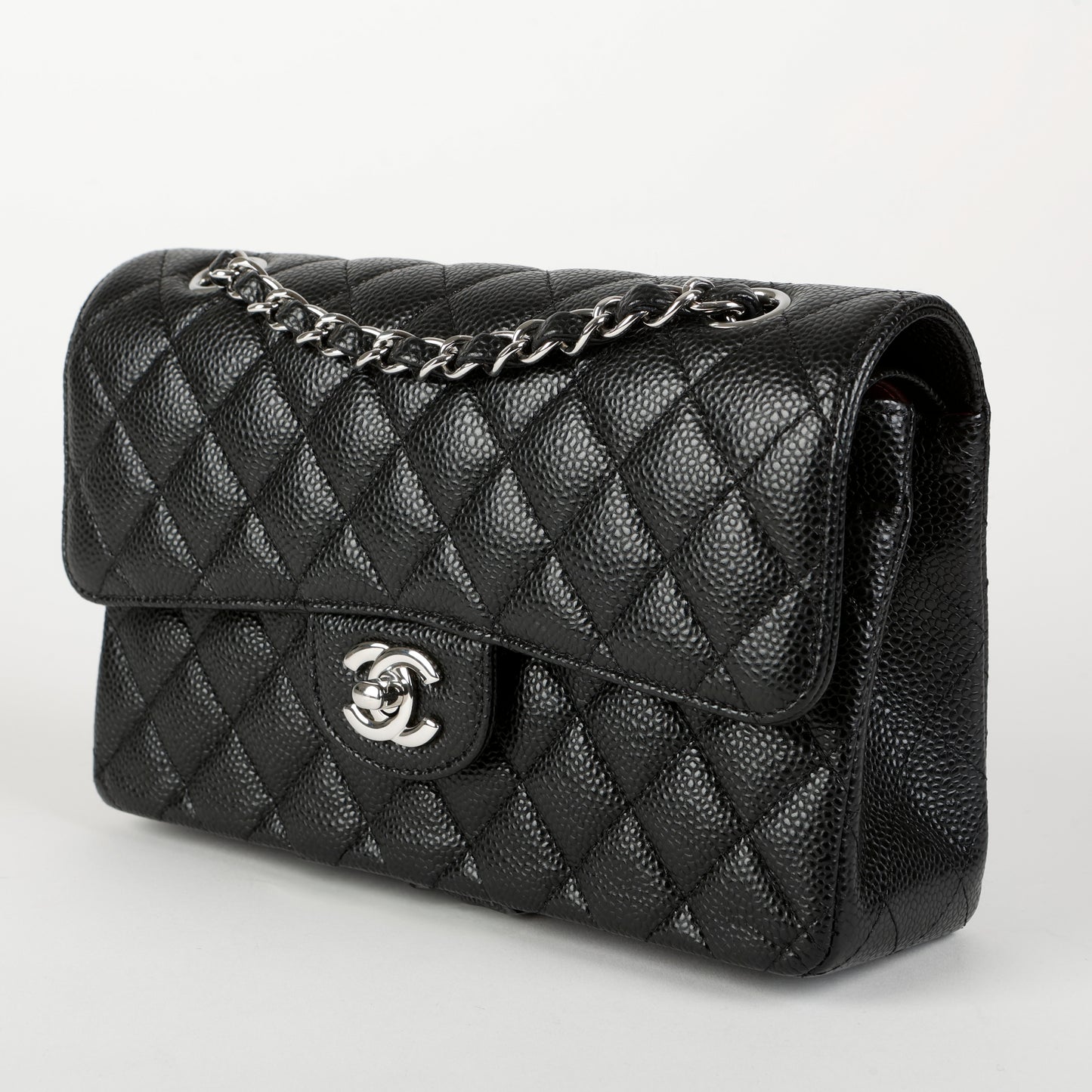 Black Caviar Small Double Flap Silver Hardware