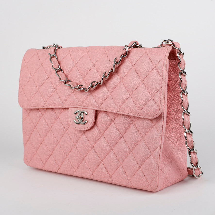 Maxi Single Flap, Pink Caviar Silver Hardware