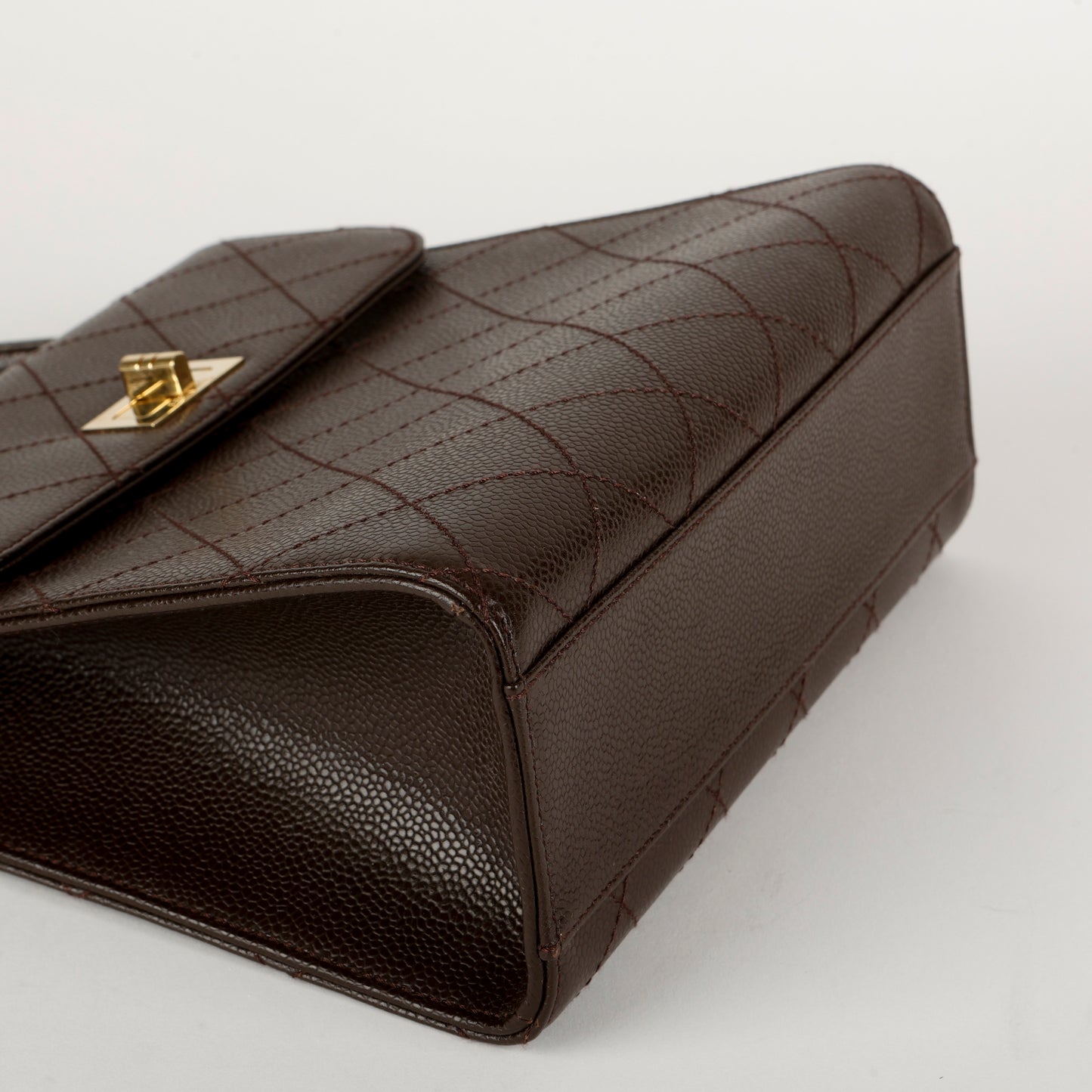 Vintage Kelly Mademoiselle Top Handle, Brown Caviar