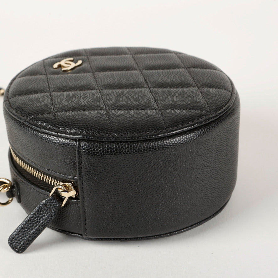 Mini Round Clutch On Chain, Black Caviar