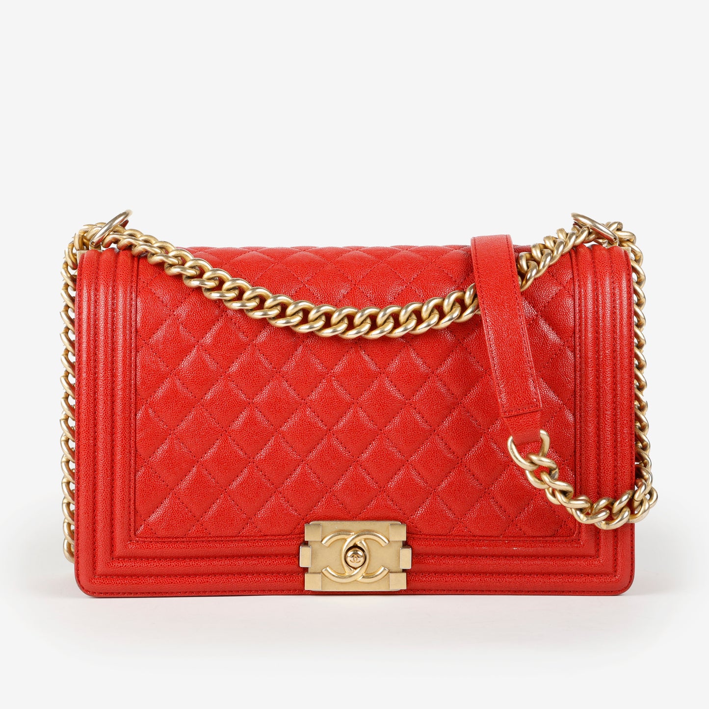 New Medium Boy Bag, Red Caviar Gold