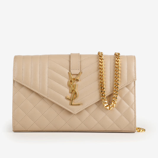 Envelope Wallet On Chain, Beige Grain de Poudre 10766