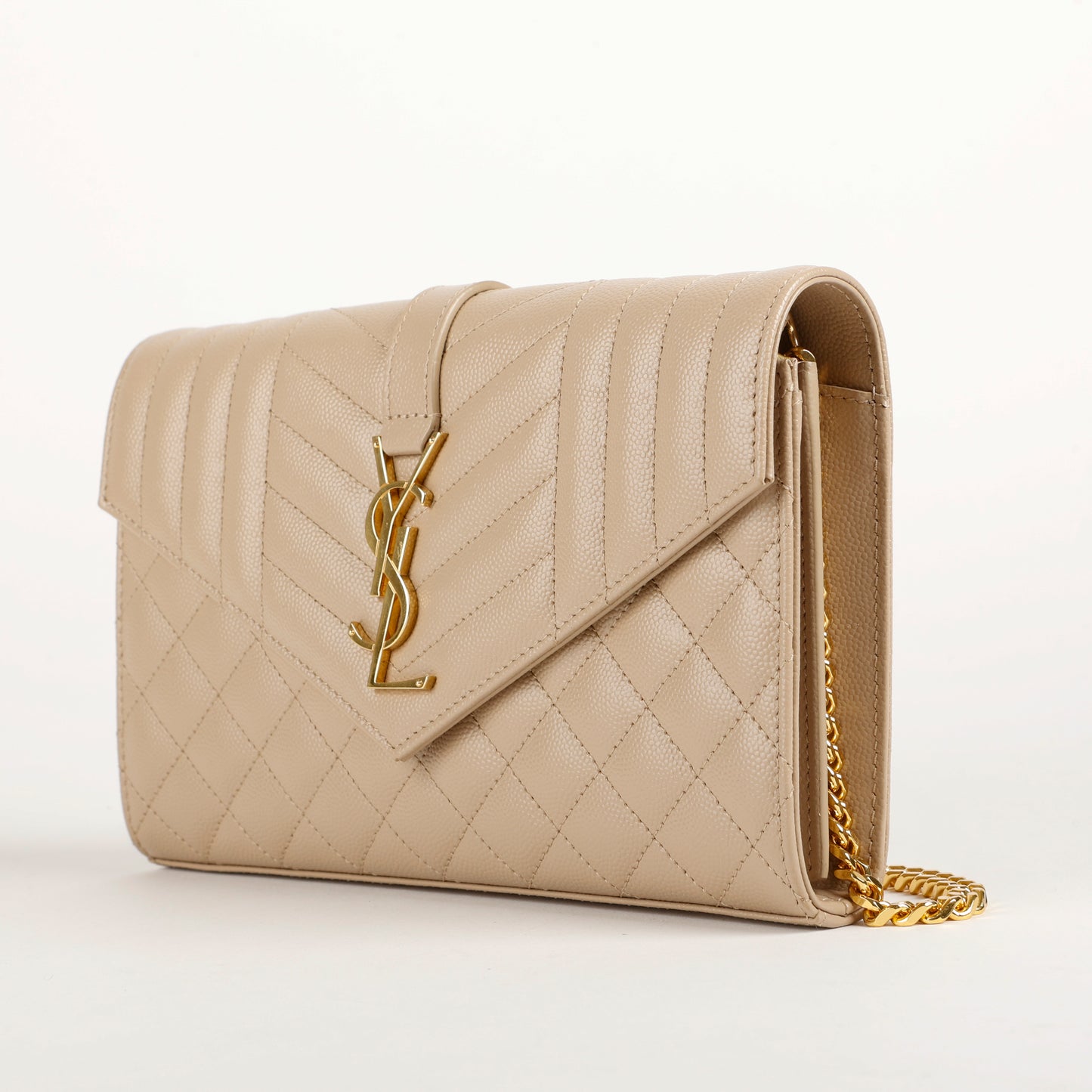 Envelope Wallet On Chain, Beige Grain de Poudre 10766