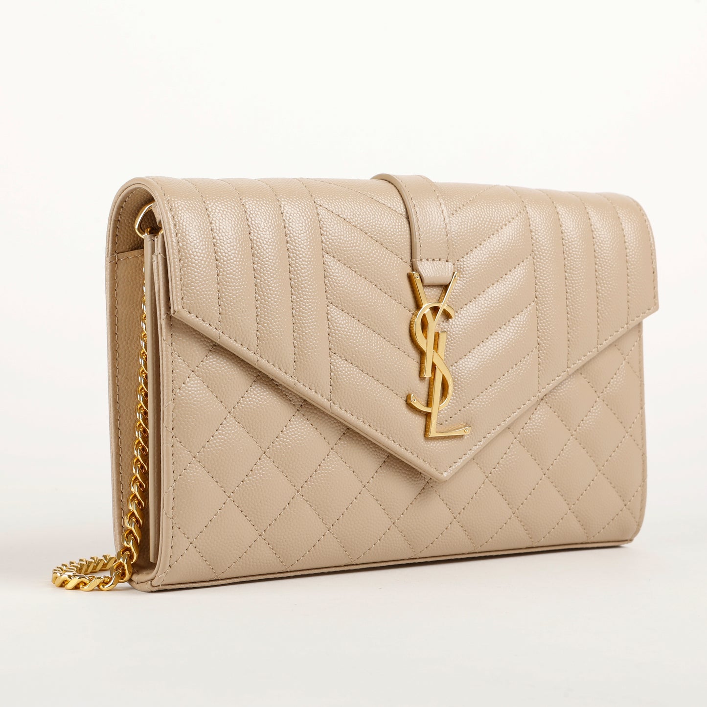 Envelope Wallet On Chain, Beige Grain de Poudre 10766