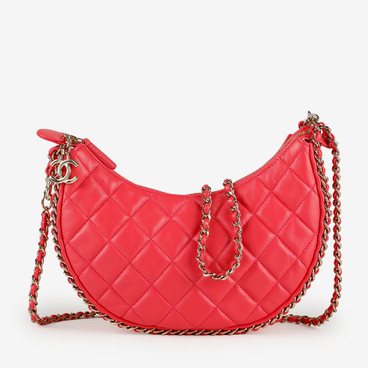 Chain Around Hobo, Pink Lambskin 11019