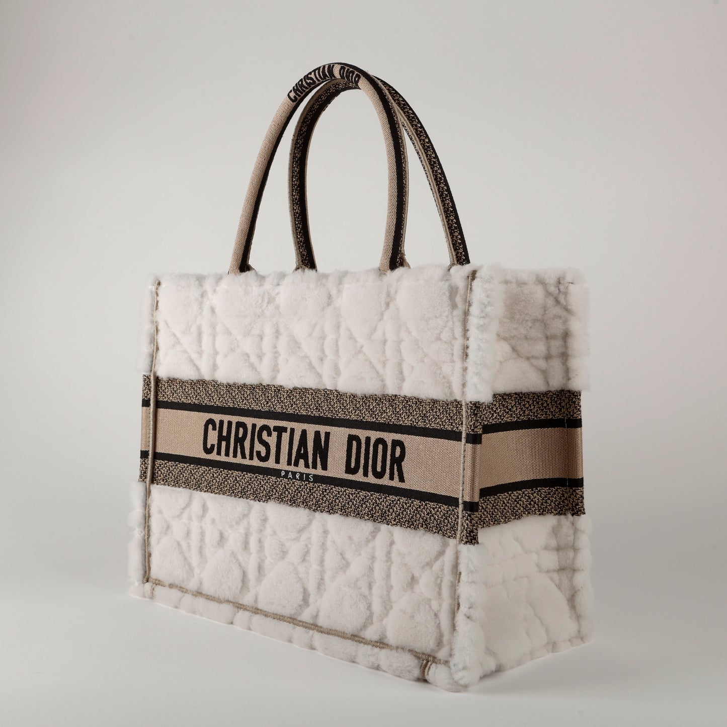 Ecru Cream Shearling Medium Book Tote