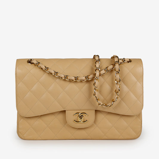 Caviar Jumbo Double Flap, Beige Claire GHW