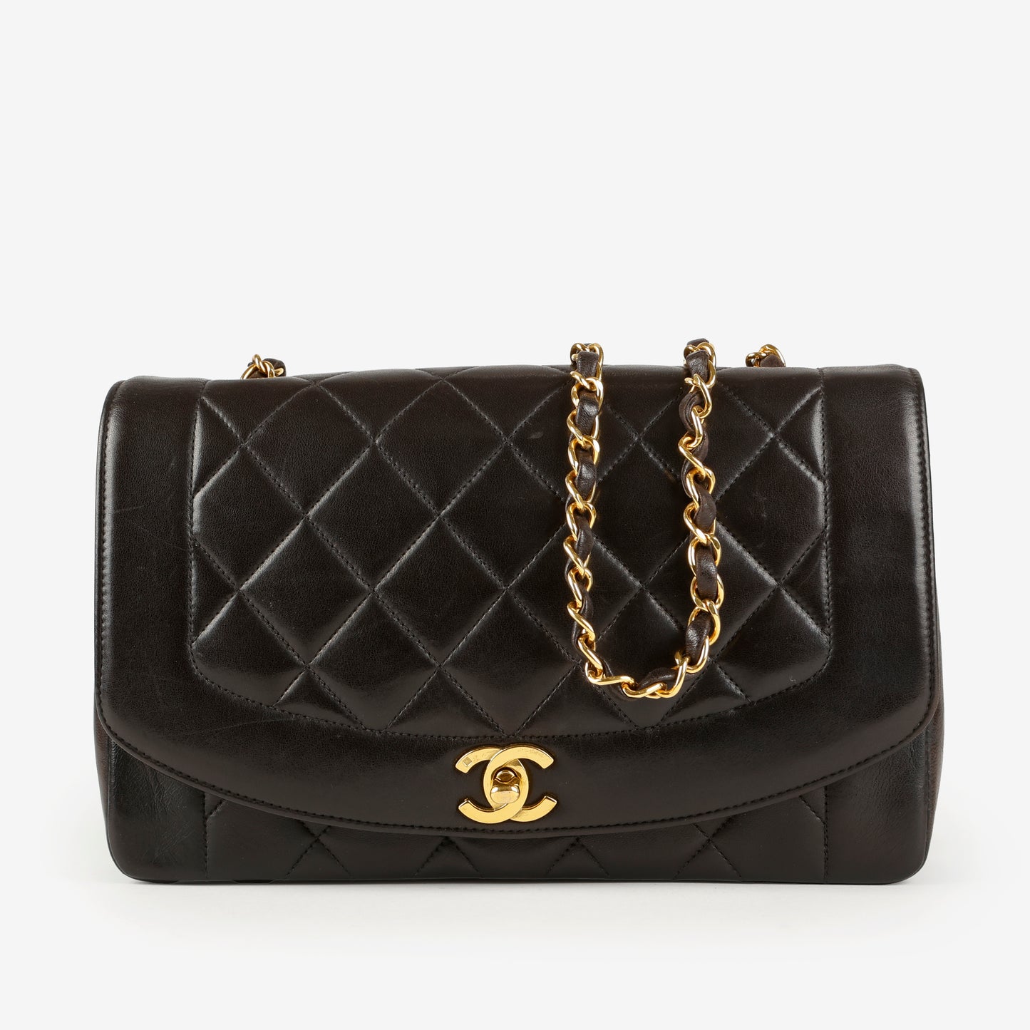 Lambskin Medium Diana, Black Gold Hardware