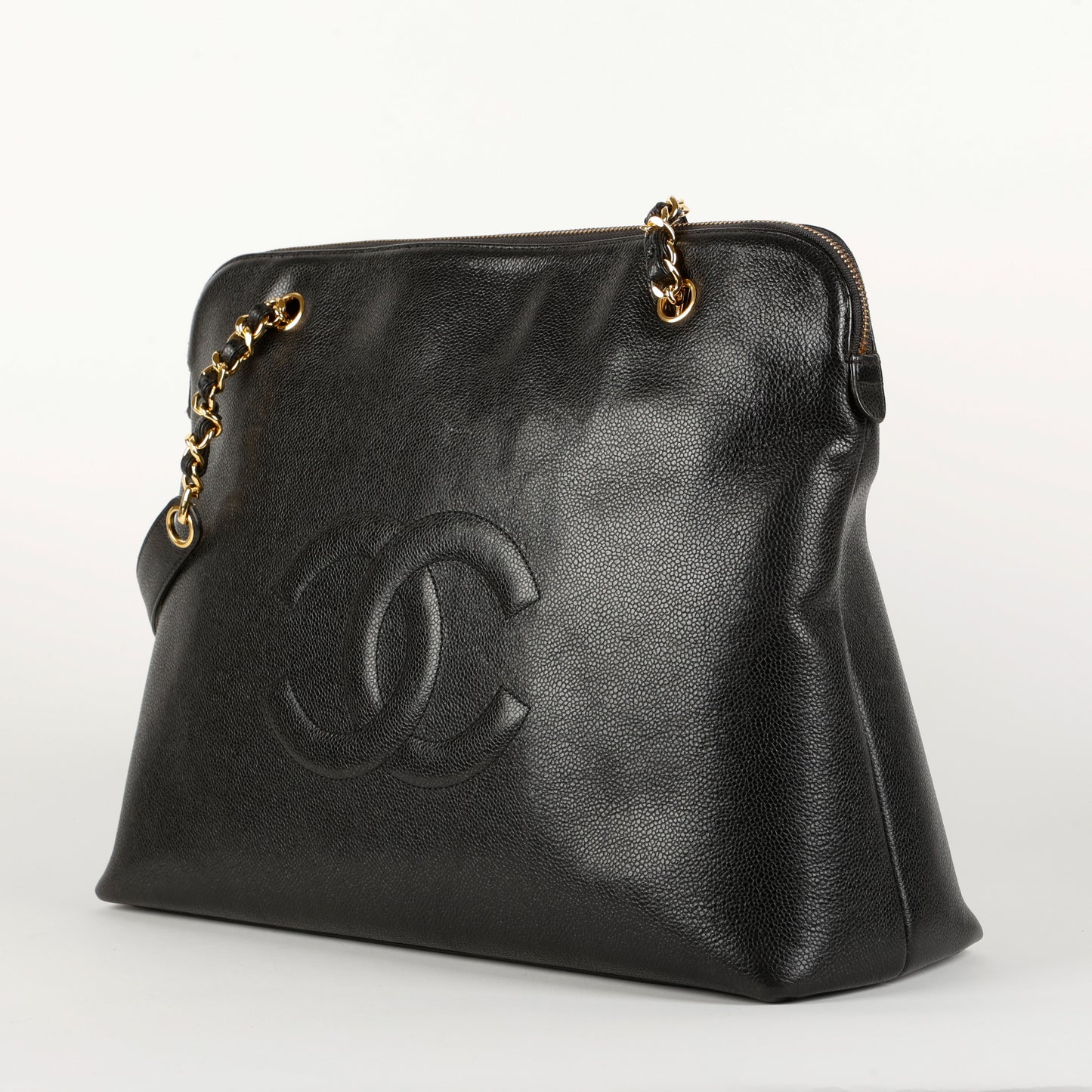 Large Vintage Timeless Zip Tote, Black Caviar