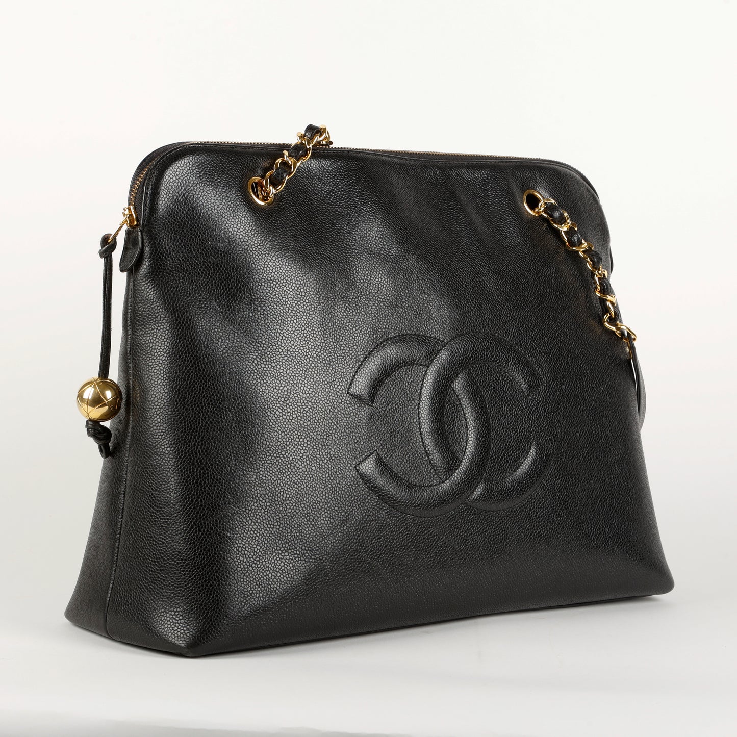 Large Vintage Timeless Zip Tote, Black Caviar