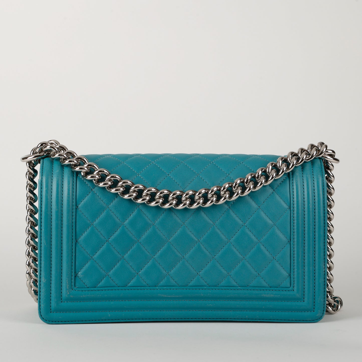 Old Medium Boy Bag, Turquoise Lambskin Light Gold Hardware