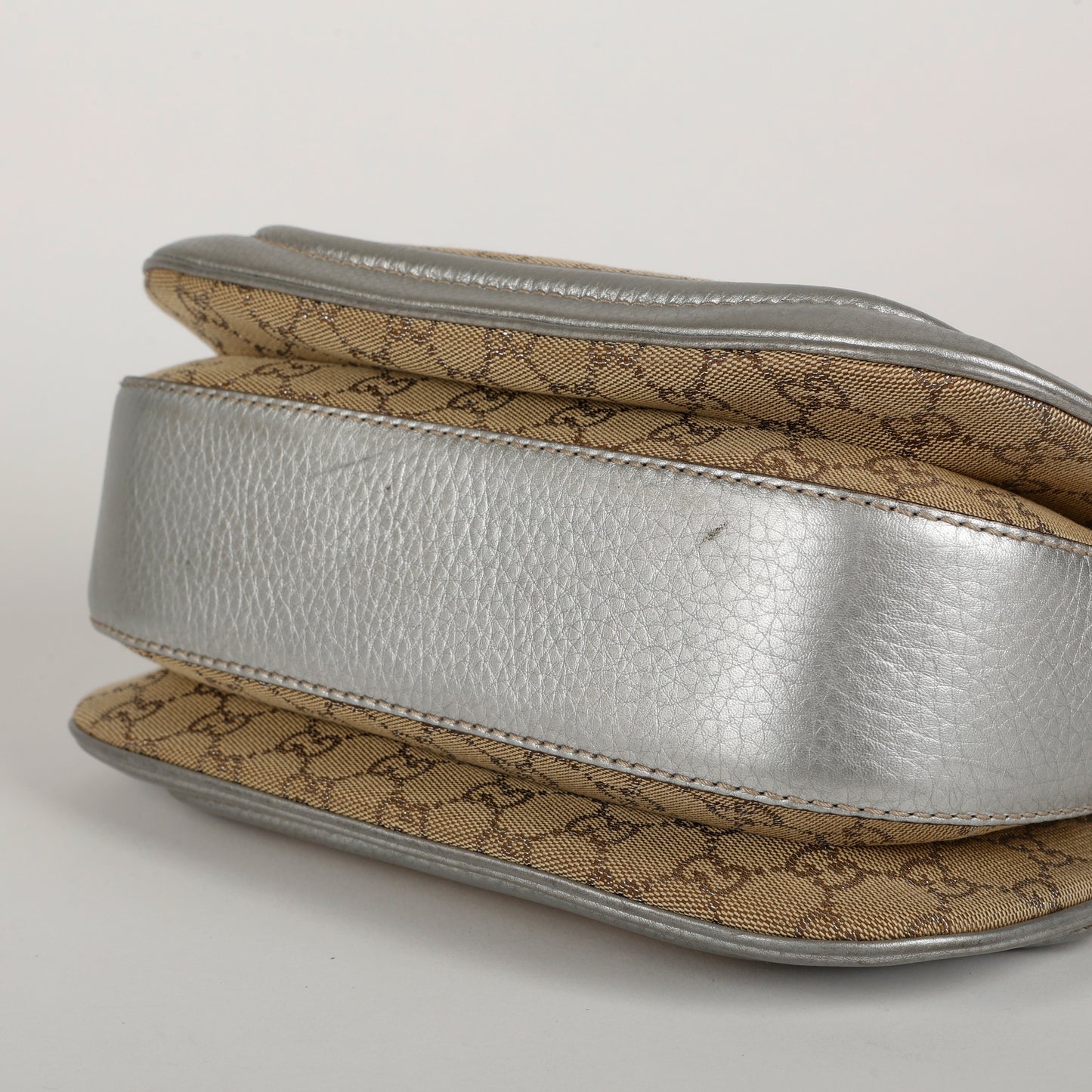 Medium New Bamboo Top Handle, Canvas Silver