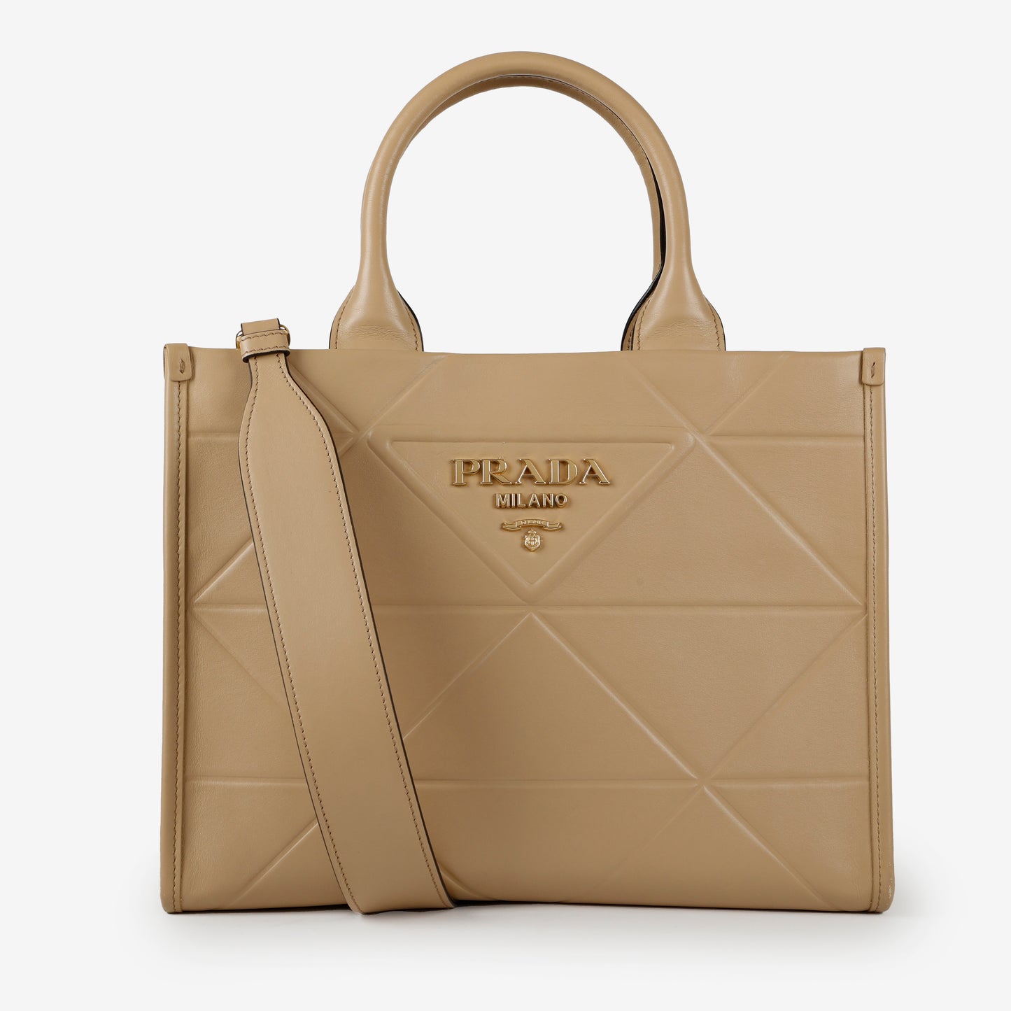 Small Symbole Shopper Tote, Beige Embossed Calfskin