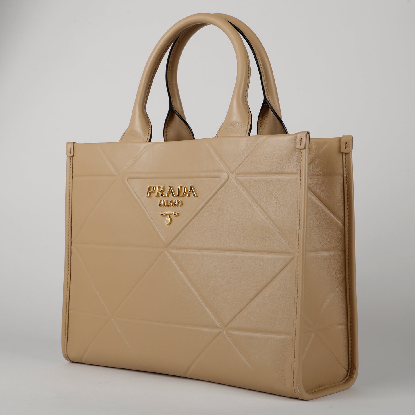 Small Symbole Shopper Tote, Beige Embossed Calfskin