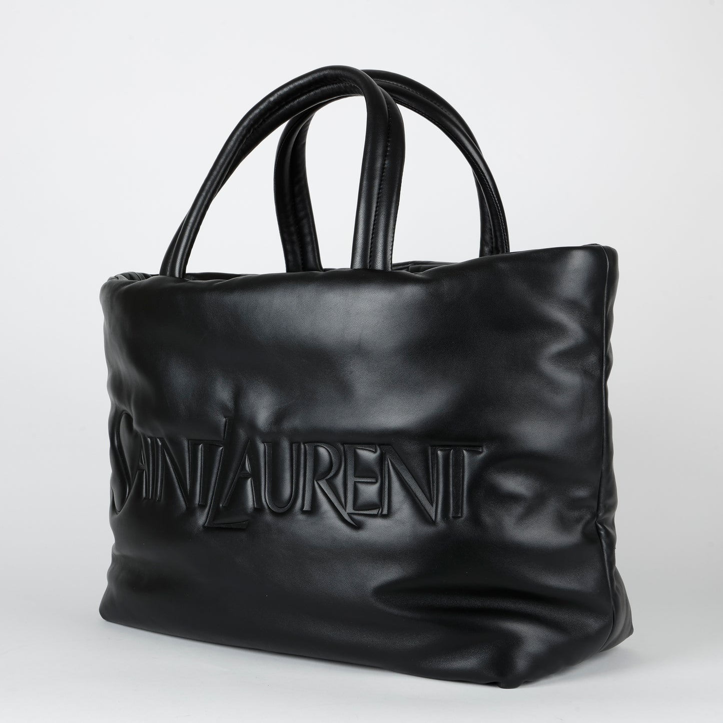 Embossed Padded Leather Tote, Black 11368