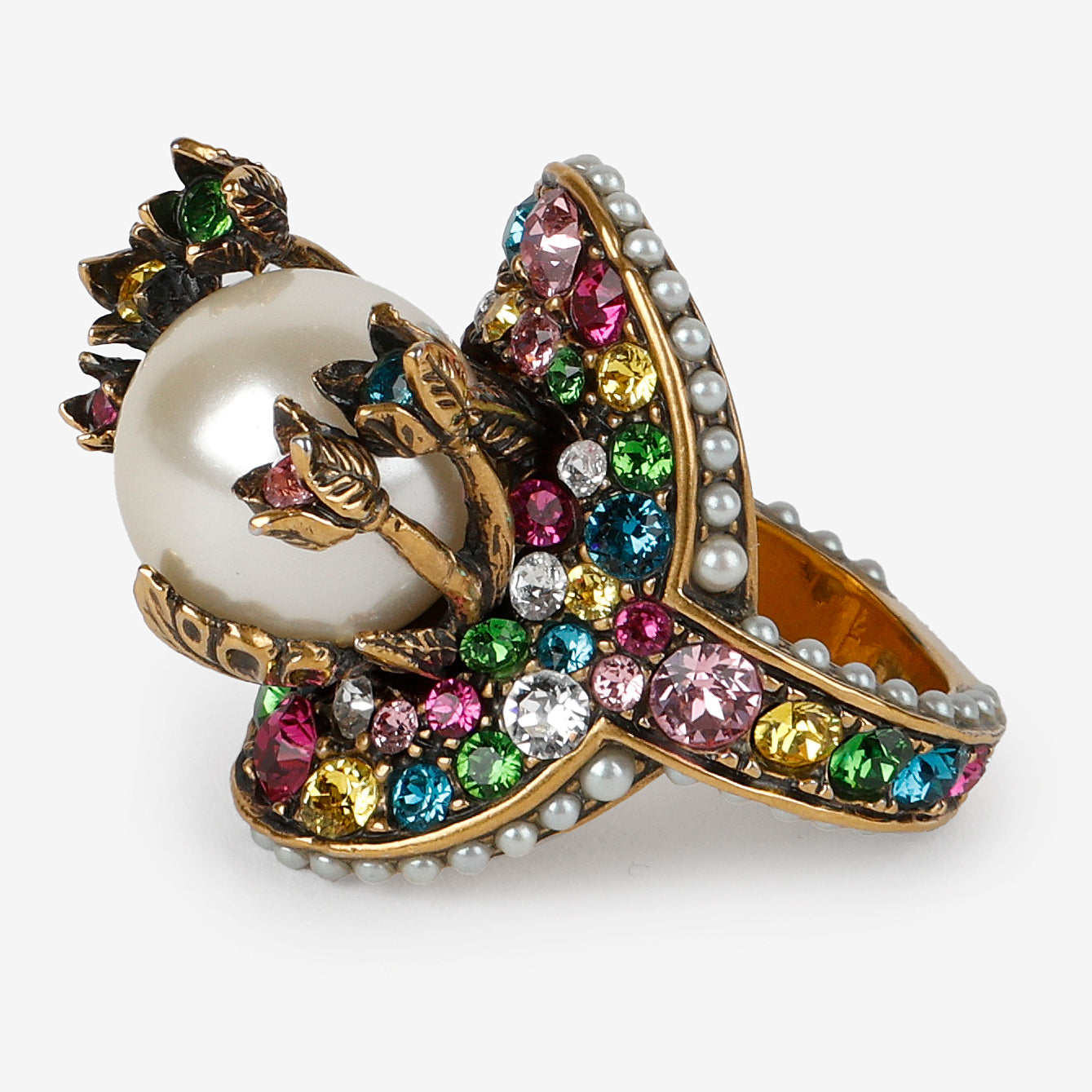 Pearl & Crystal Cocktail Ring Size 7.5
