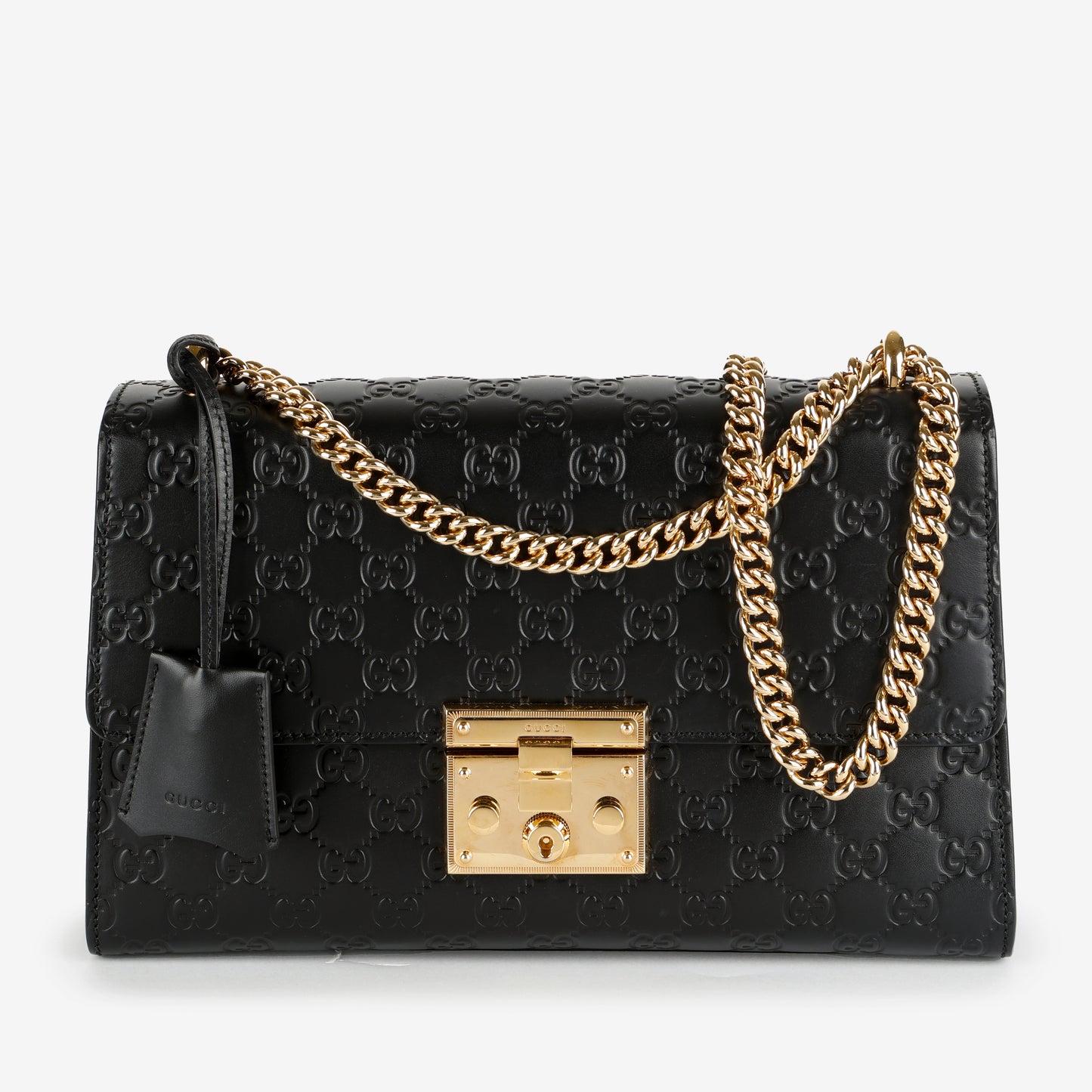 Medium Padlock Shoulder Bag, Black Guccissima