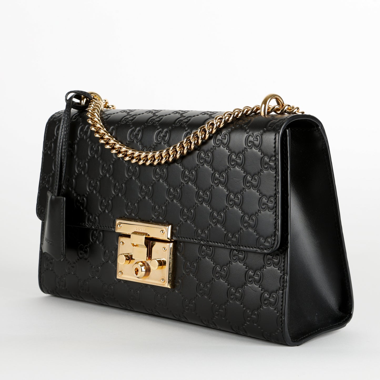 Medium Padlock Shoulder Bag, Black Guccissima