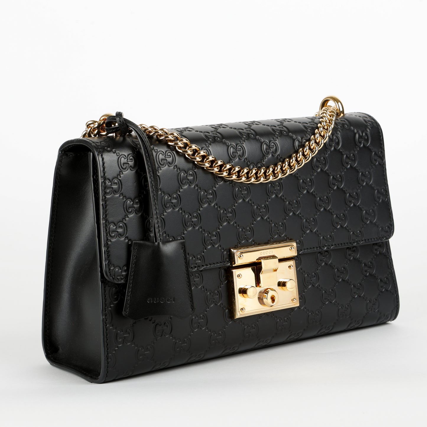 Medium Padlock Shoulder Bag, Black Guccissima