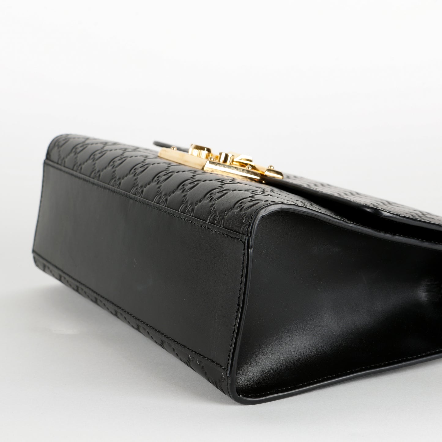 Medium Padlock Shoulder Bag, Black Guccissima