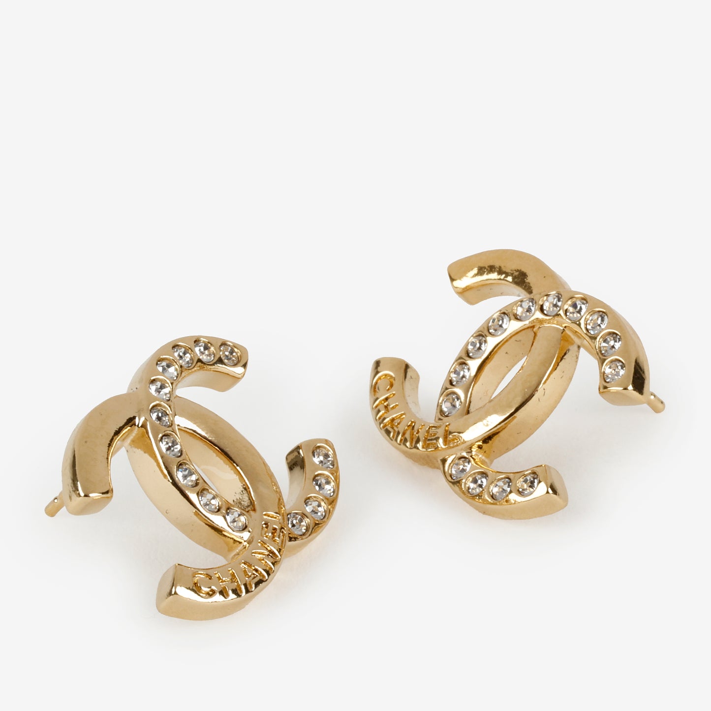 Double CC Earrings, Gold Crystal