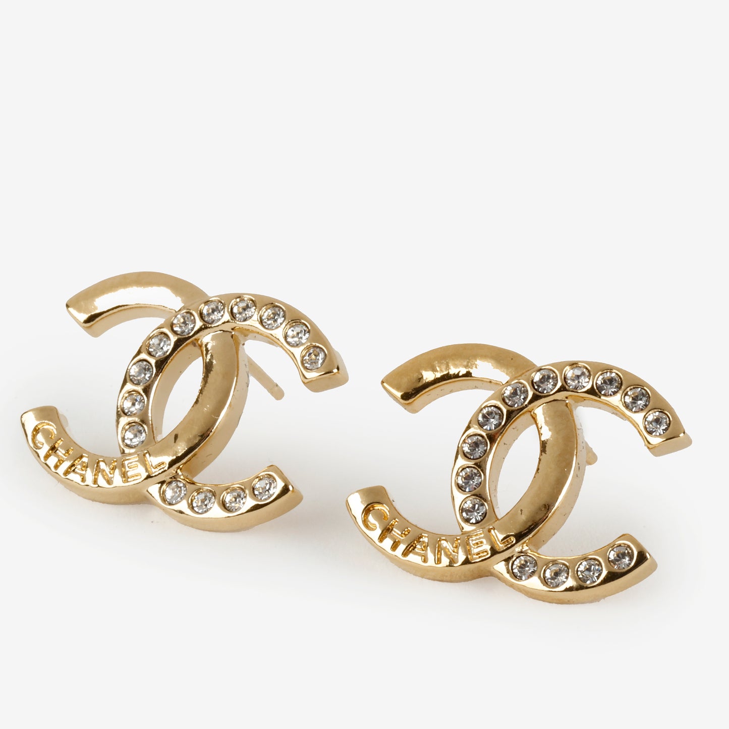 Double CC Earrings, Gold Crystal