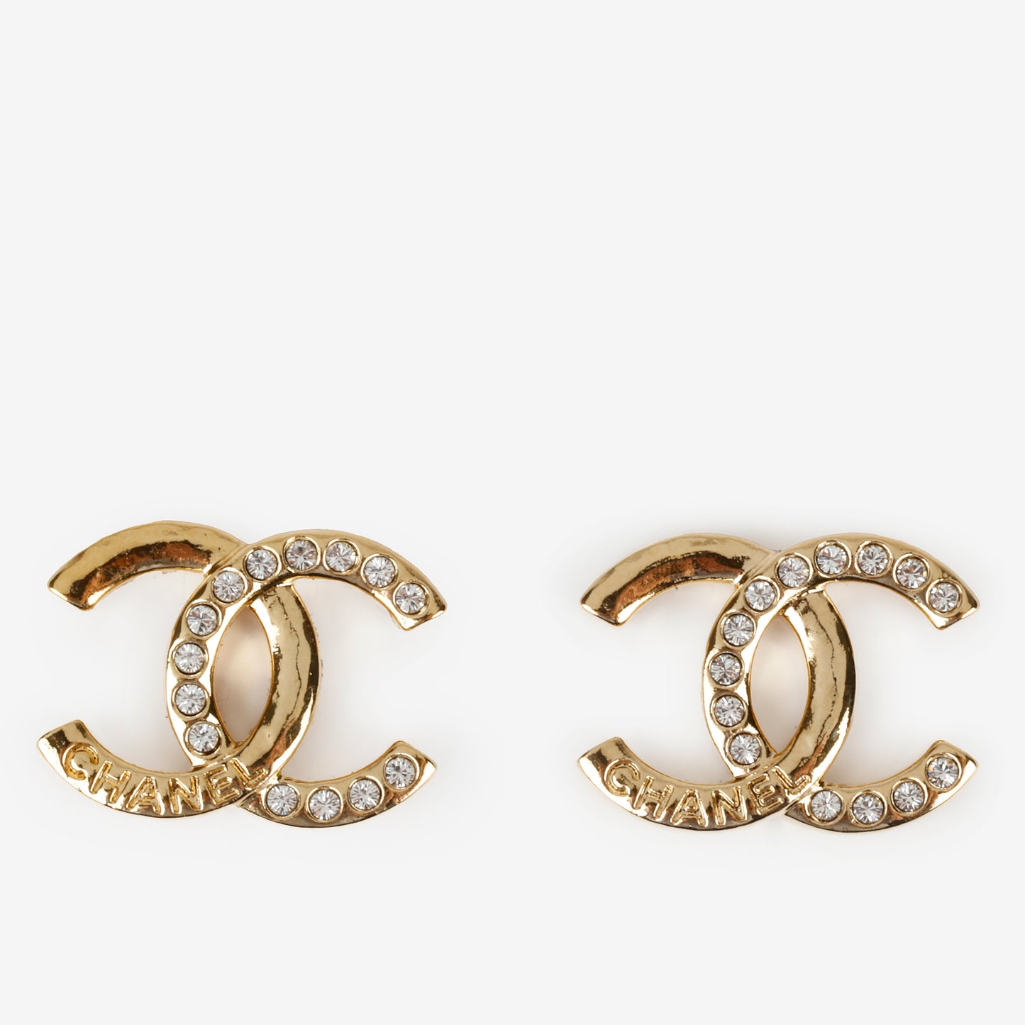 Double CC Earrings, Gold Crystal