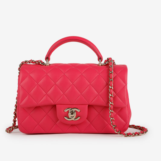 Mini Top Handle, Hot Pink Lambskin