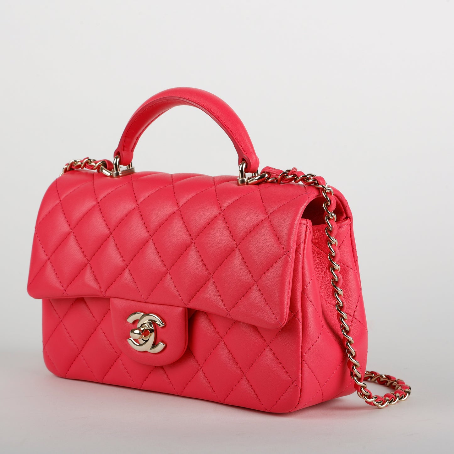 Mini Top Handle, Hot Pink Lambskin