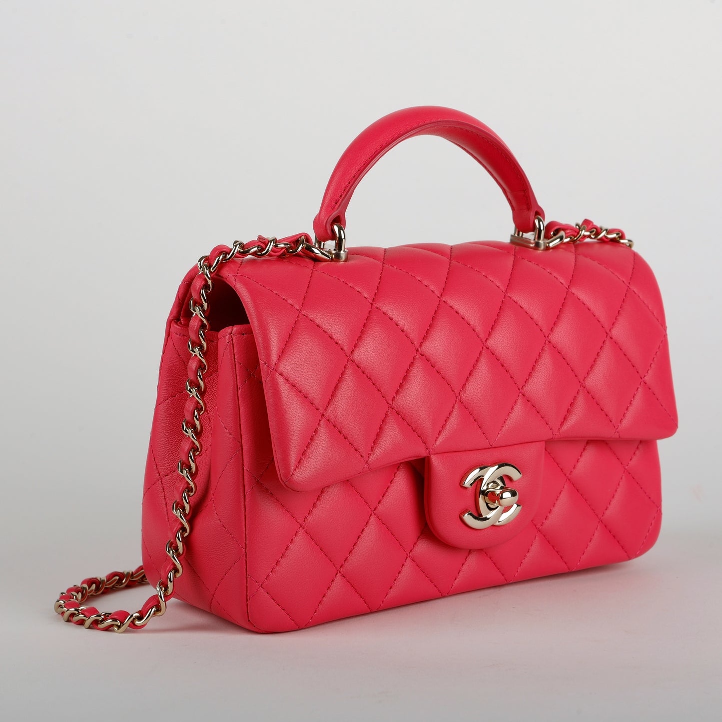 Mini Top Handle, Hot Pink Lambskin