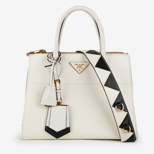 Paradigme City Bag, Black White Saffiano Leather