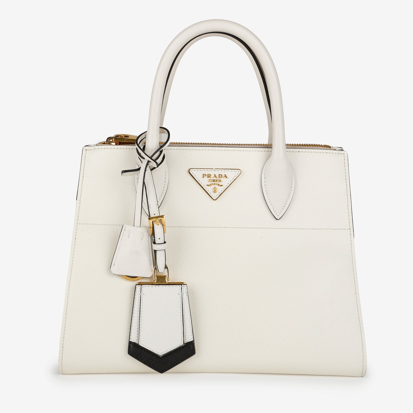 Paradigme City Bag, Black White Saffiano Leather