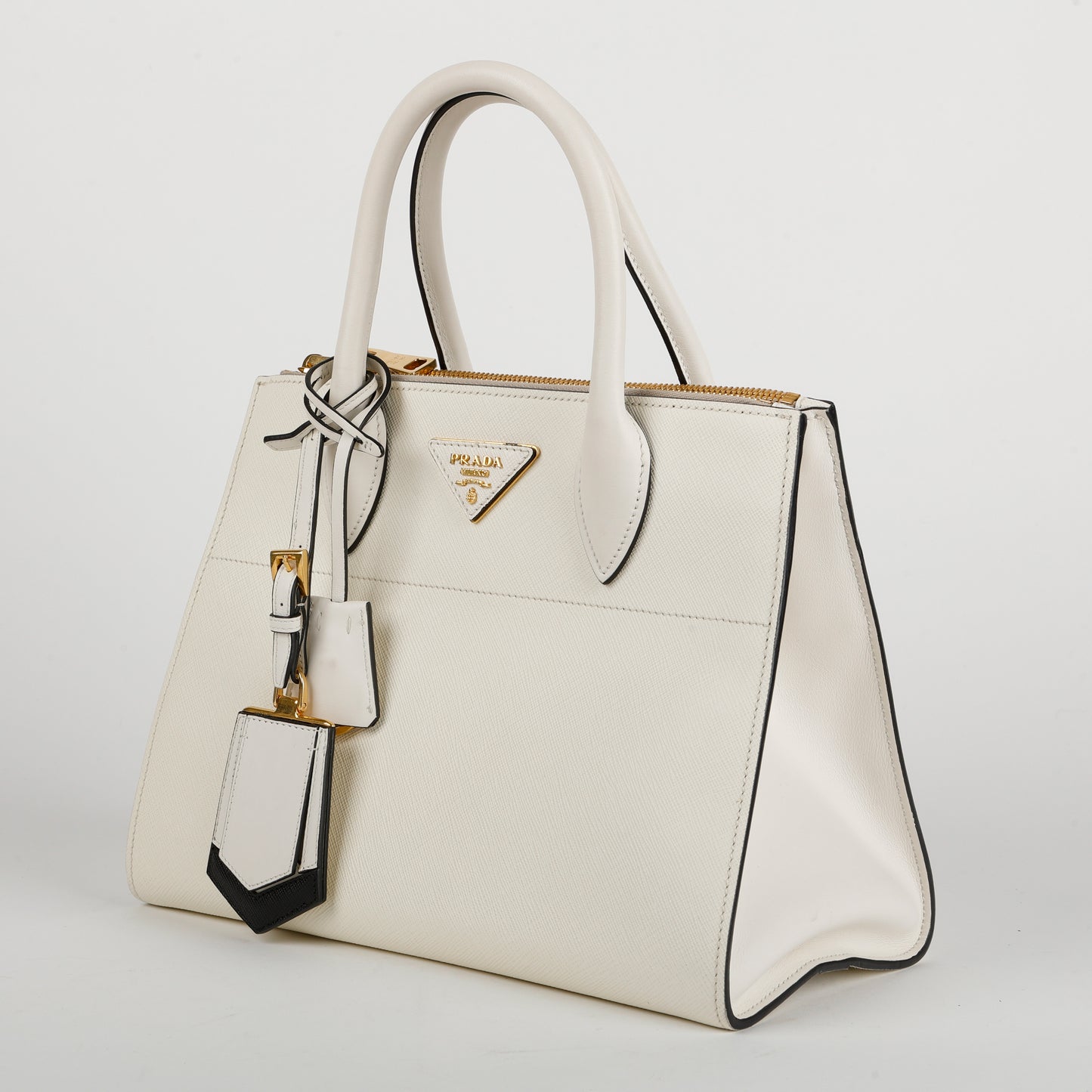 Paradigme City Bag, Black White Saffiano Leather