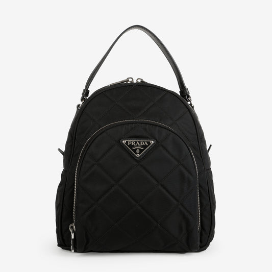 Black Quilted Nylon Zipper Backpack