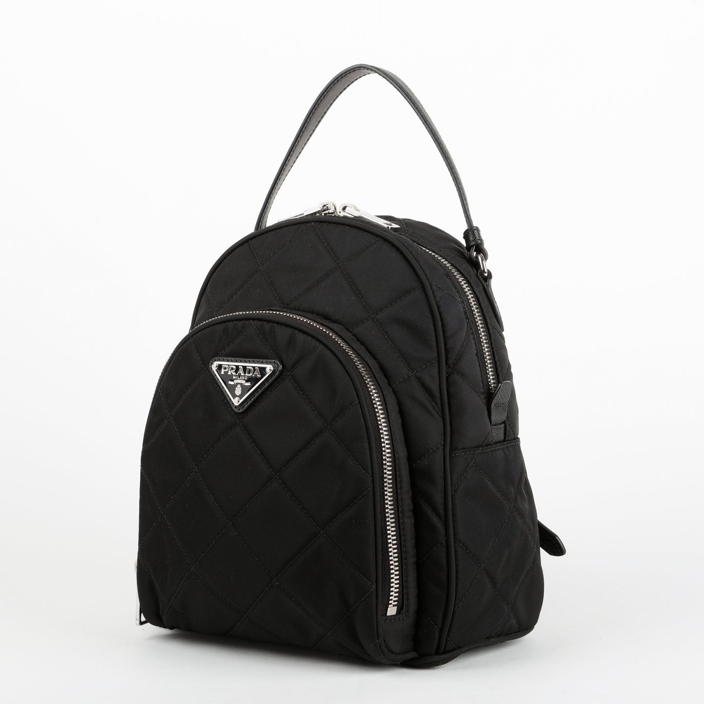 Black Quilted Nylon Zipper Backpack