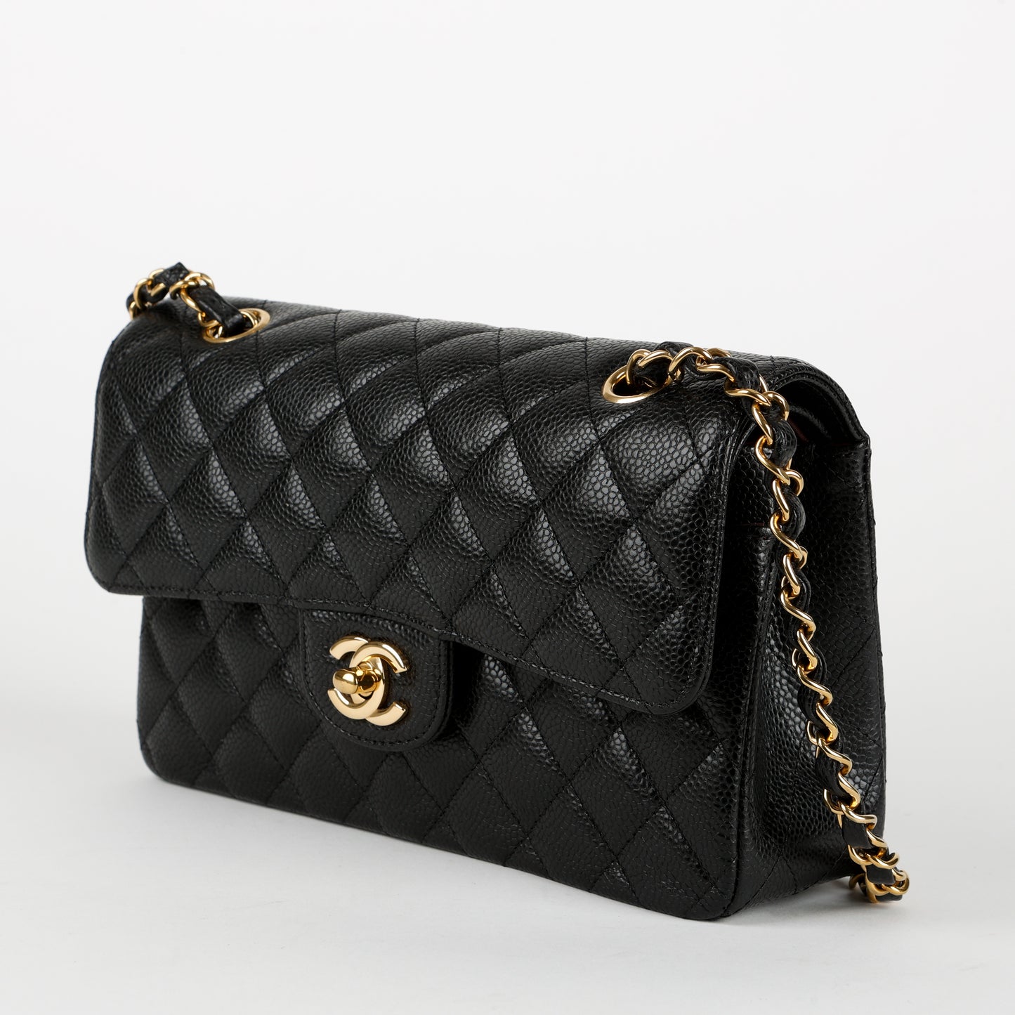Small Double Flap, Black Caviar Gold Hardware