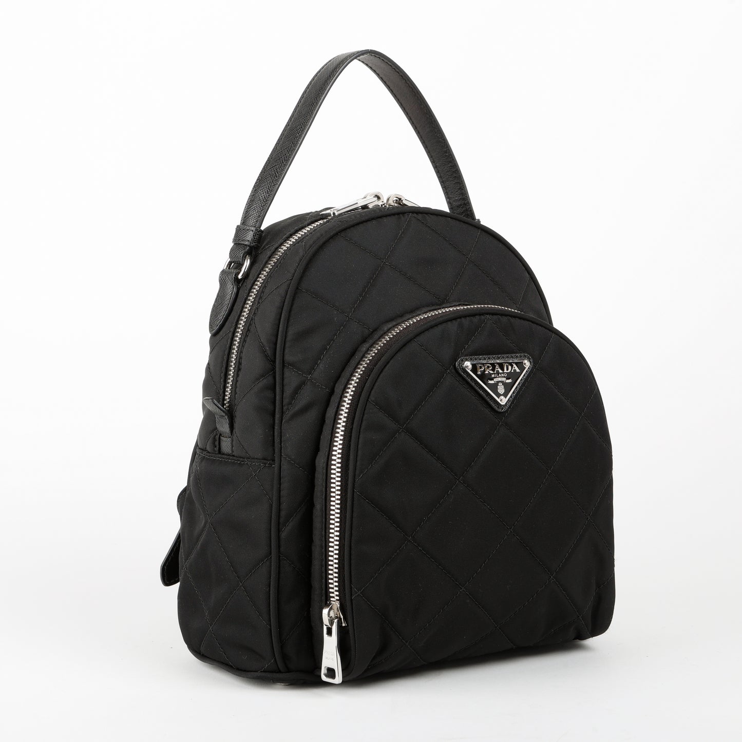 Black Quilted Nylon Zipper Backpack