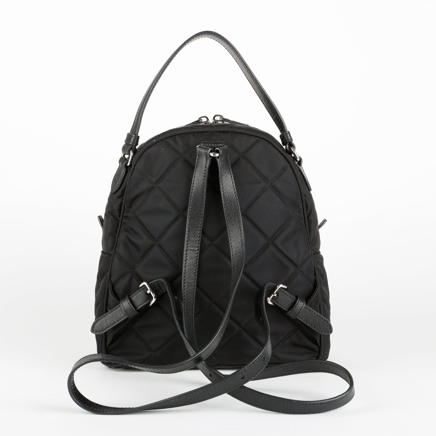 Black Quilted Nylon Zipper Backpack