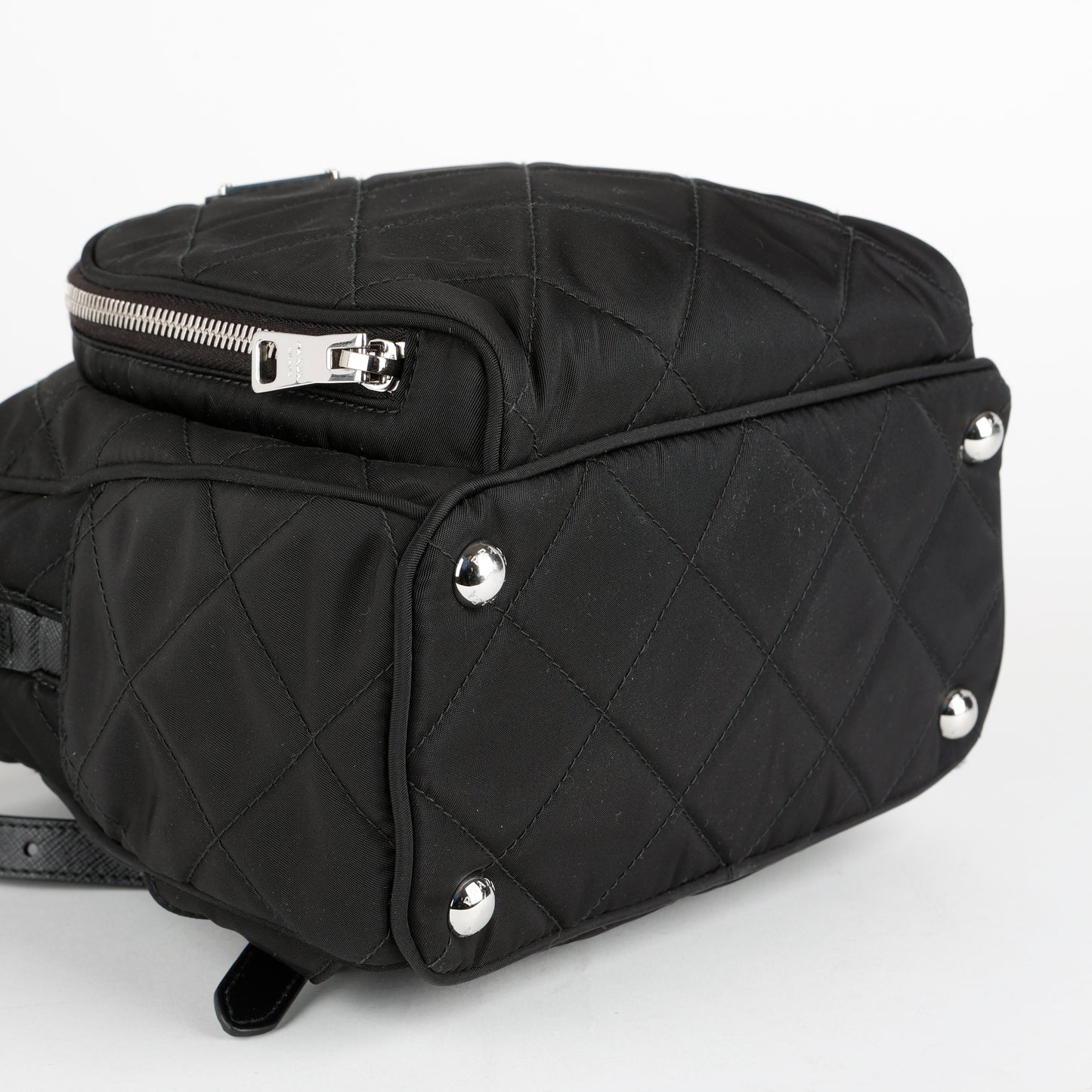 Black Quilted Nylon Zipper Backpack